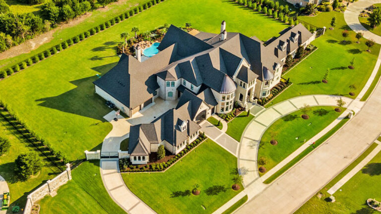 Aerial drone view of a luxury property