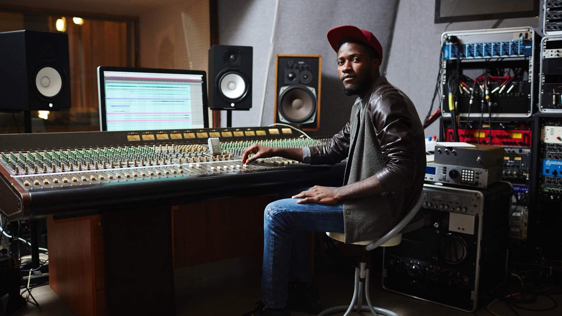 Artist recording in a professional music studio