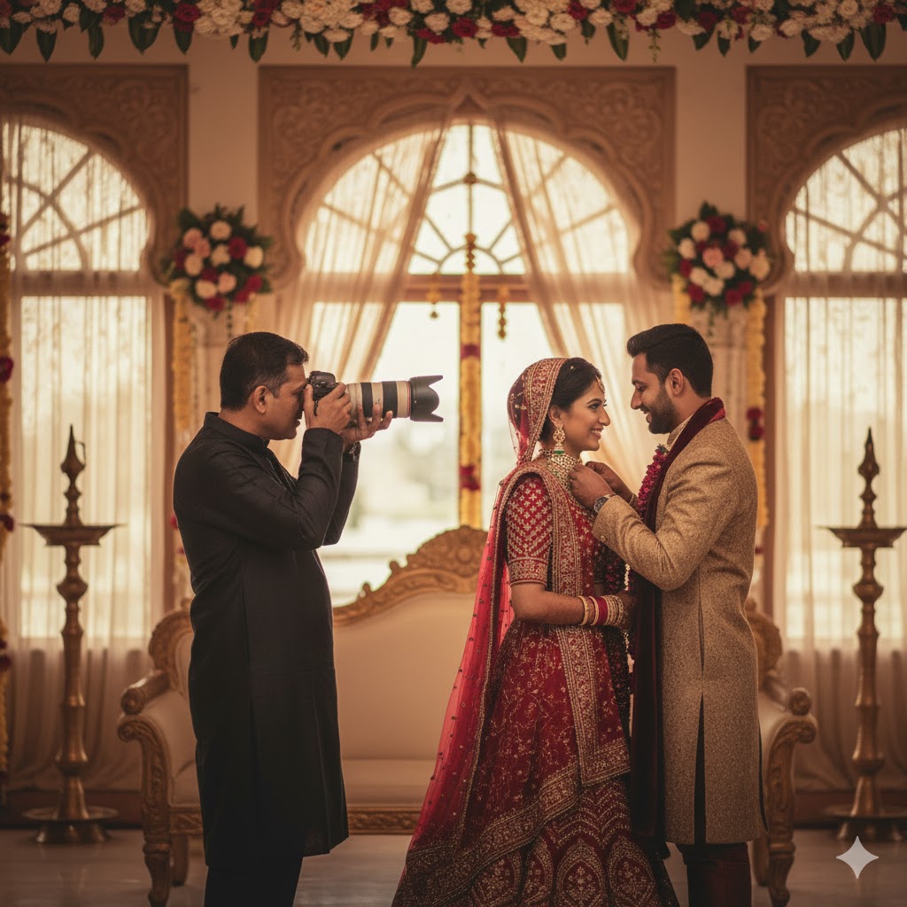 Photographer shooting a couple at an Indian wedding